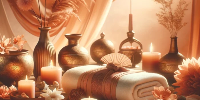 Dall·e 2024 03 16 13.59.58 A Serene And Tranquil Setting Depicting The Essence Of Tantric Massage. The Image Should Show A Peaceful And Harmonious Environment, With Soft, Warm C